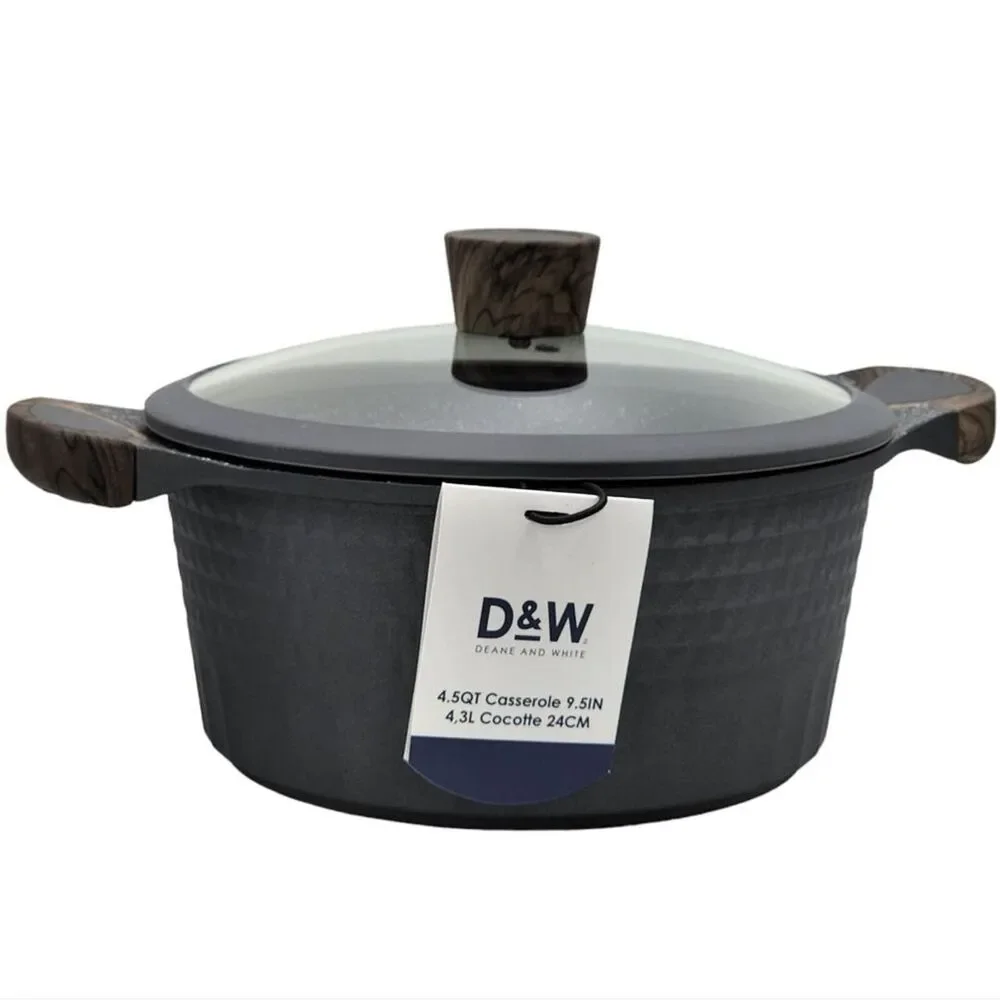 D&W Premium Cookware 9.5in Stock Pot Casserole with Lid Non-stick 4.5QT Charcoal